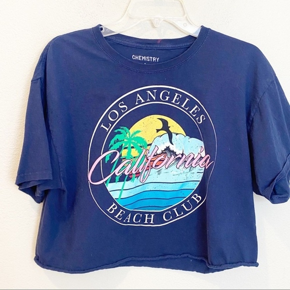 Chemistry Los Angeles California Beach Club Graphic Crop T-Shirt Navy Blue L